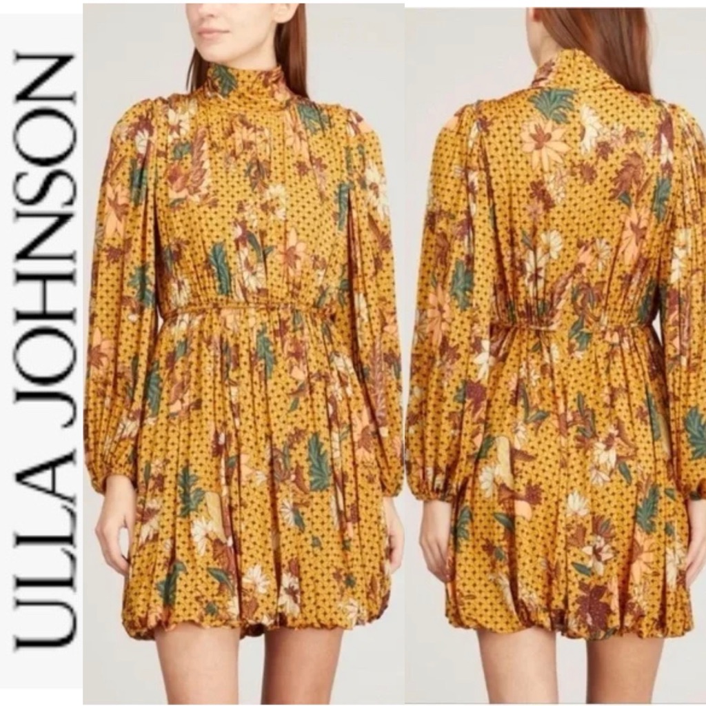 Nwt Ulla Johnson Wilhelmina Printed Stretch Jersey Dress In Amber S